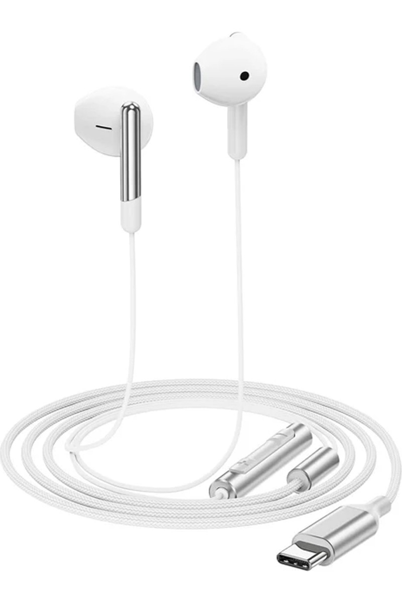 Acefast USB-C Kablolu Mikrofonlu Kulaklık Uzaktan Kumandalı Type-C Kulaklık 1.2 Metre - Beyaz - L3 (Acefast Türkiye Garantili)