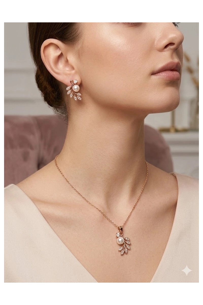 Aslanoğlu Store Inci Detaylı Yaprak Tasarımlı Set - SET0029
