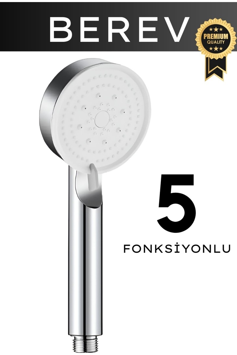 Berev Krom 5 Fonksiyonlu Yüksek Basınçlı Ayarlanabilir Duş Başlığı