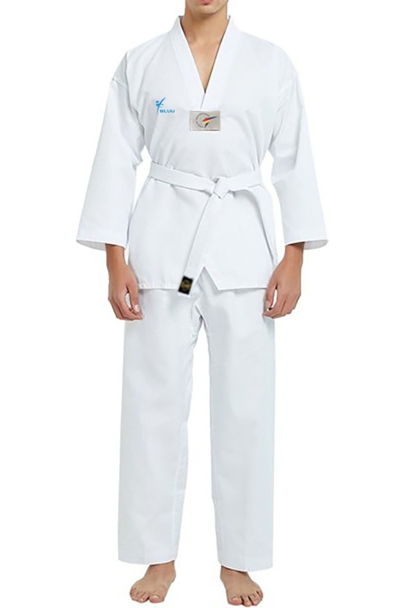 Bluu Acemi Beyaz Yaka Taekwondo Elbisesi Tekvando Elbisesi Dobok