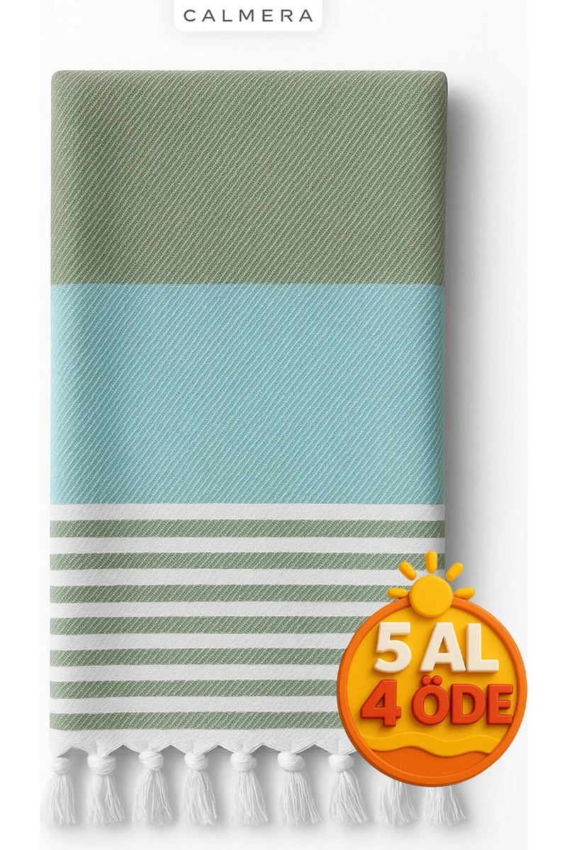 Calmera Natura Peştemal | Pamuk - Doğal Saçaklı | Plaj, Havuz, Spa, Hamam, Sauna, Spor, Seyahat Havlusu - Mint