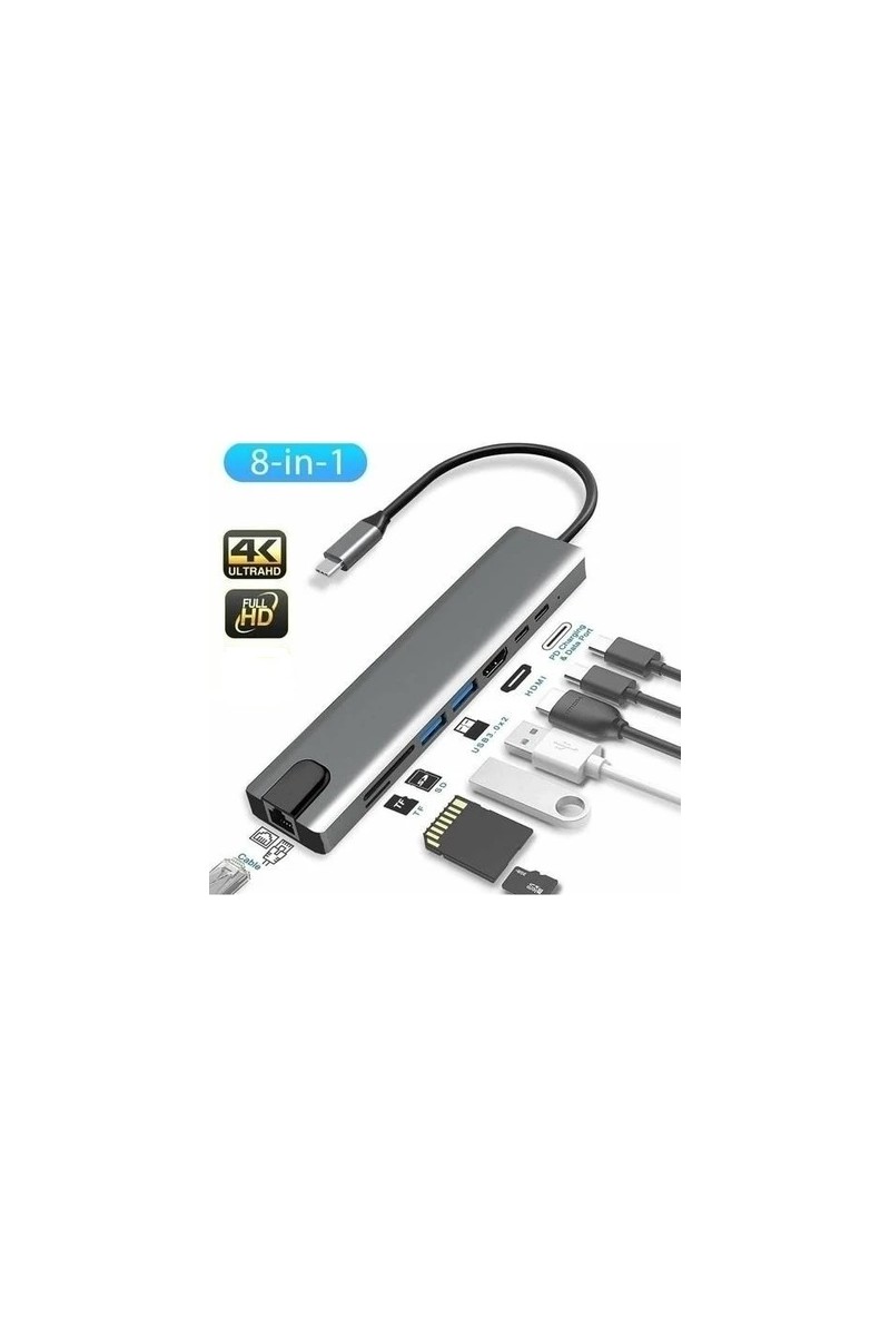 Comse Macbook Pro Air Uyumlu USB Type-C 8 Hub Dönüştürücü Çevirici Çoklayıcı USB Hdmı Micro Sd 8 Girişli