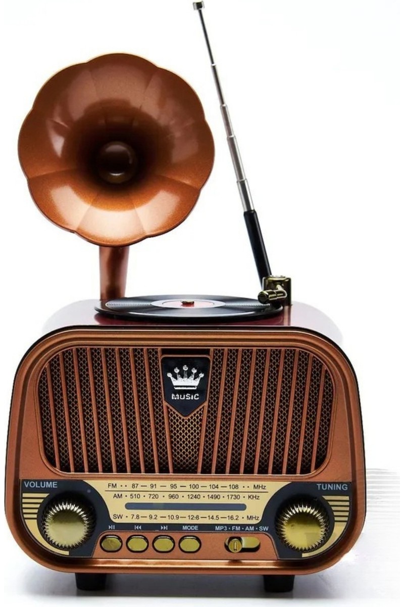 Dexxony MD-1319 Nostaljik Gramofon Görünümlü Şarjlı Bluetooth Radyo – Ahşap Retro Hoparlör (Fm/am/sw, Usb, Tf, Aux)