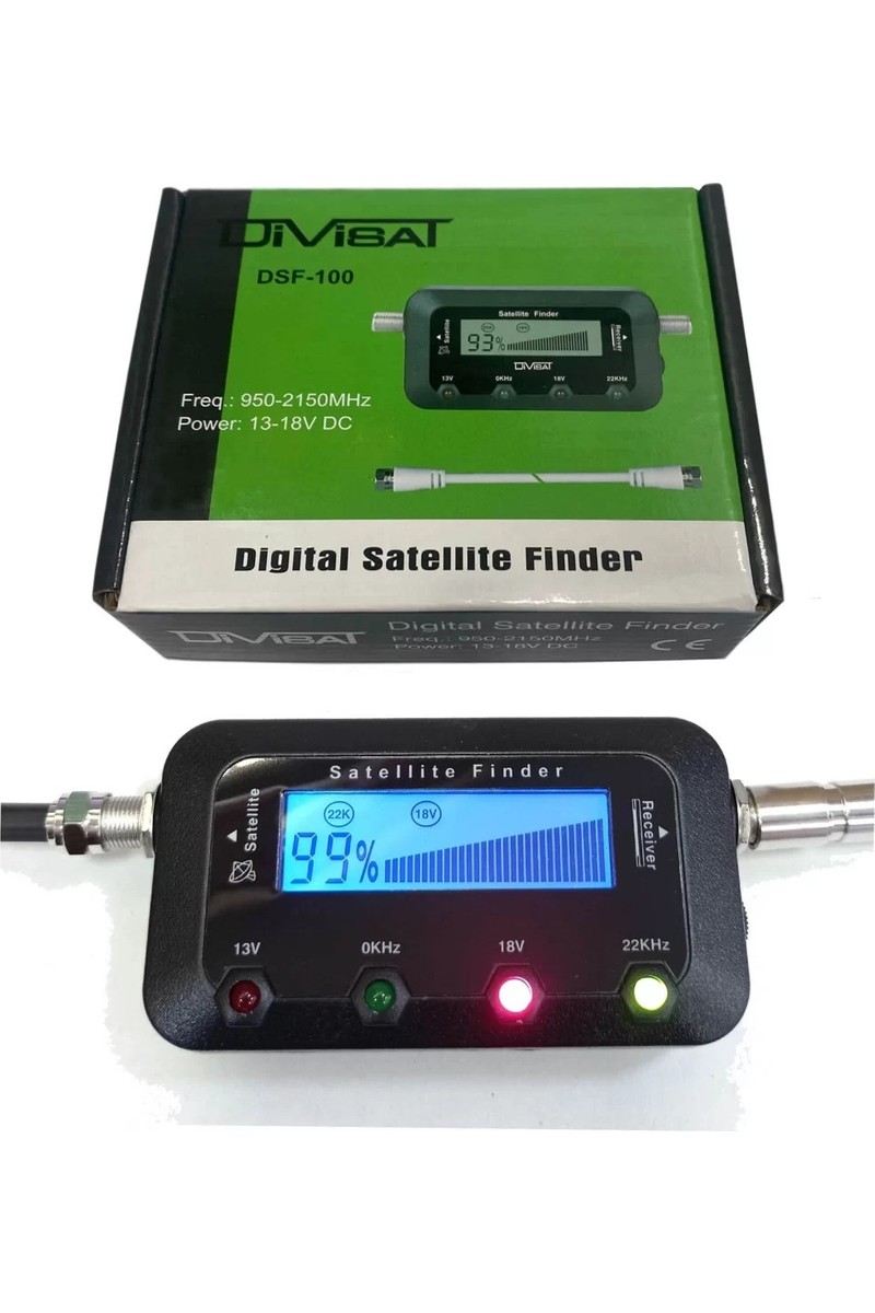 Divisat DİVİSAT Dijital Finder Uydu Yön Bulucu Siyah Renkli 30 cm Test Ara Kablosu ile