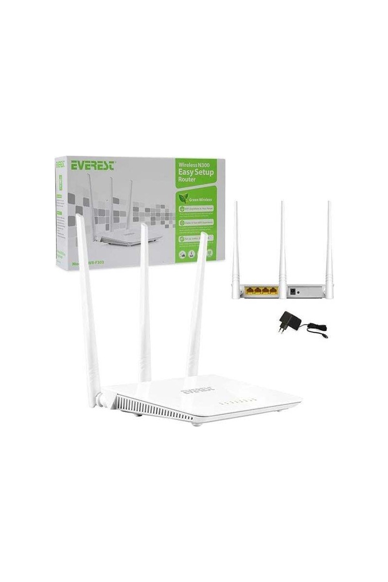Everest EWR-F303 300Mbps 2.4GHz 3x 5dBi Anten 1x WAN 3x LAN Repeater+AP+WISP Destekli Wireless Router (modem değildir)