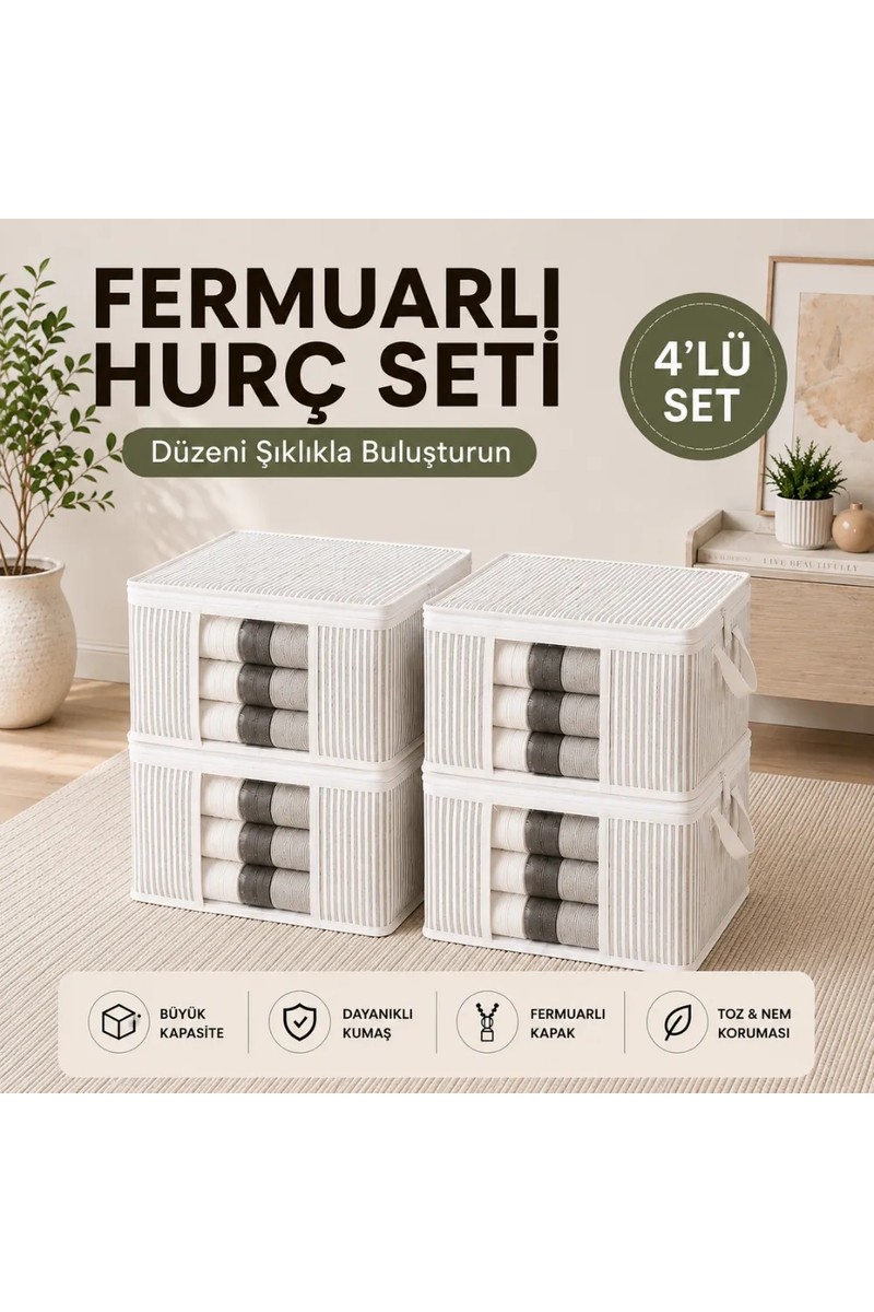 Formeya Orta Boy Lüks Pencereli Kazak-Pike-Battaniye Hurcu Dolap Düzenleyici Hurç 40 x 40 x 30 cm - 4 Adet