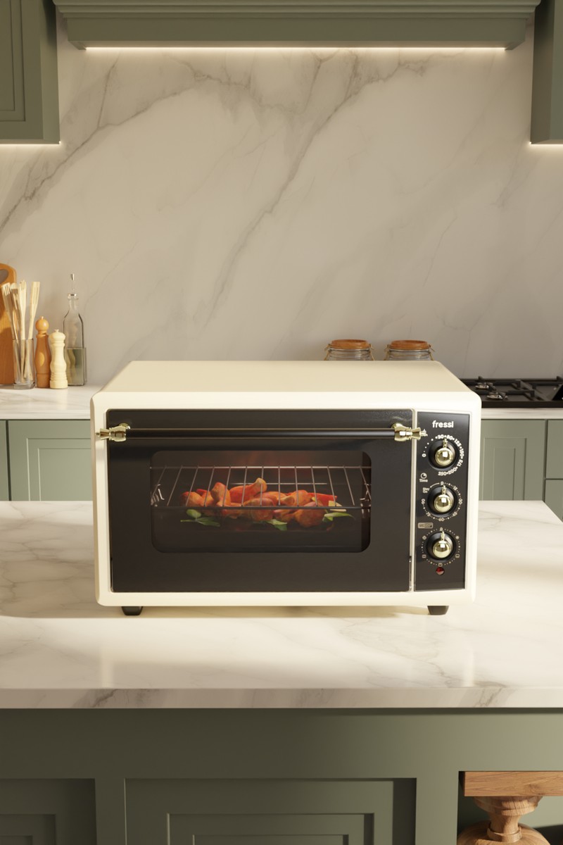 Fressi FR-MF01 Vintage Retro 46 Litre Turbo, Lambalı, Termostatlı, Saatli Midi Fırın 2000W