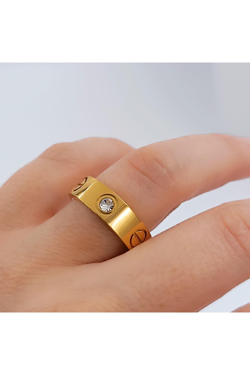 Hena Çelik Gold Taşlı Crtr Model Yüzük