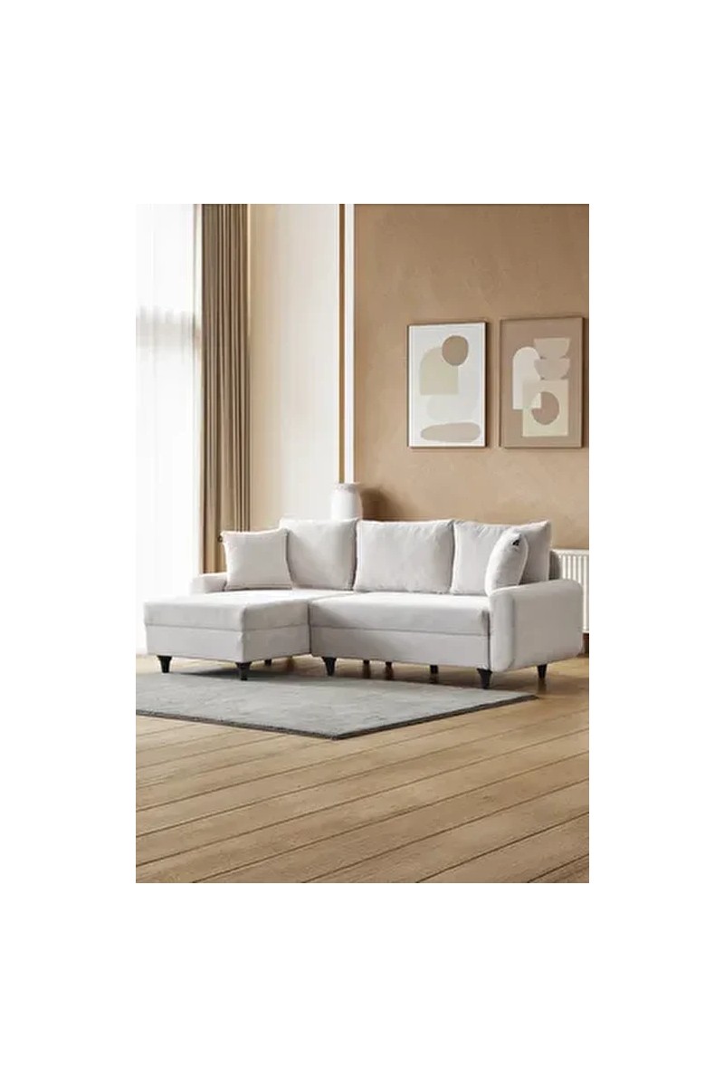 Kagu Corner Flavia Modern Köşe Takımı Ekru Kadife Malzeme Orta Sert Oturum 230 cm Genişlik