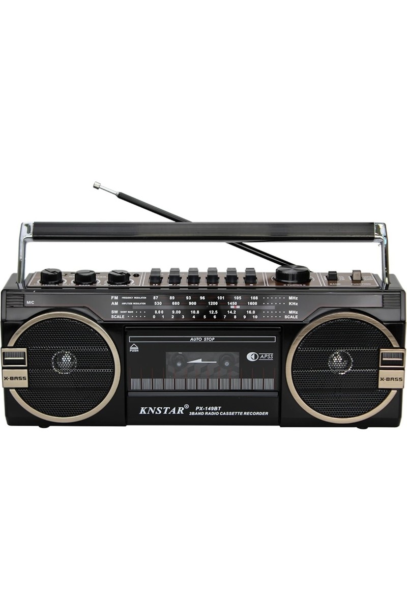 Knstar PX-149BT Bluetooth Usb+Sd+Fm Radyo Kaset Çalar Kahverengi Taşınabilir Müzik Sistemi