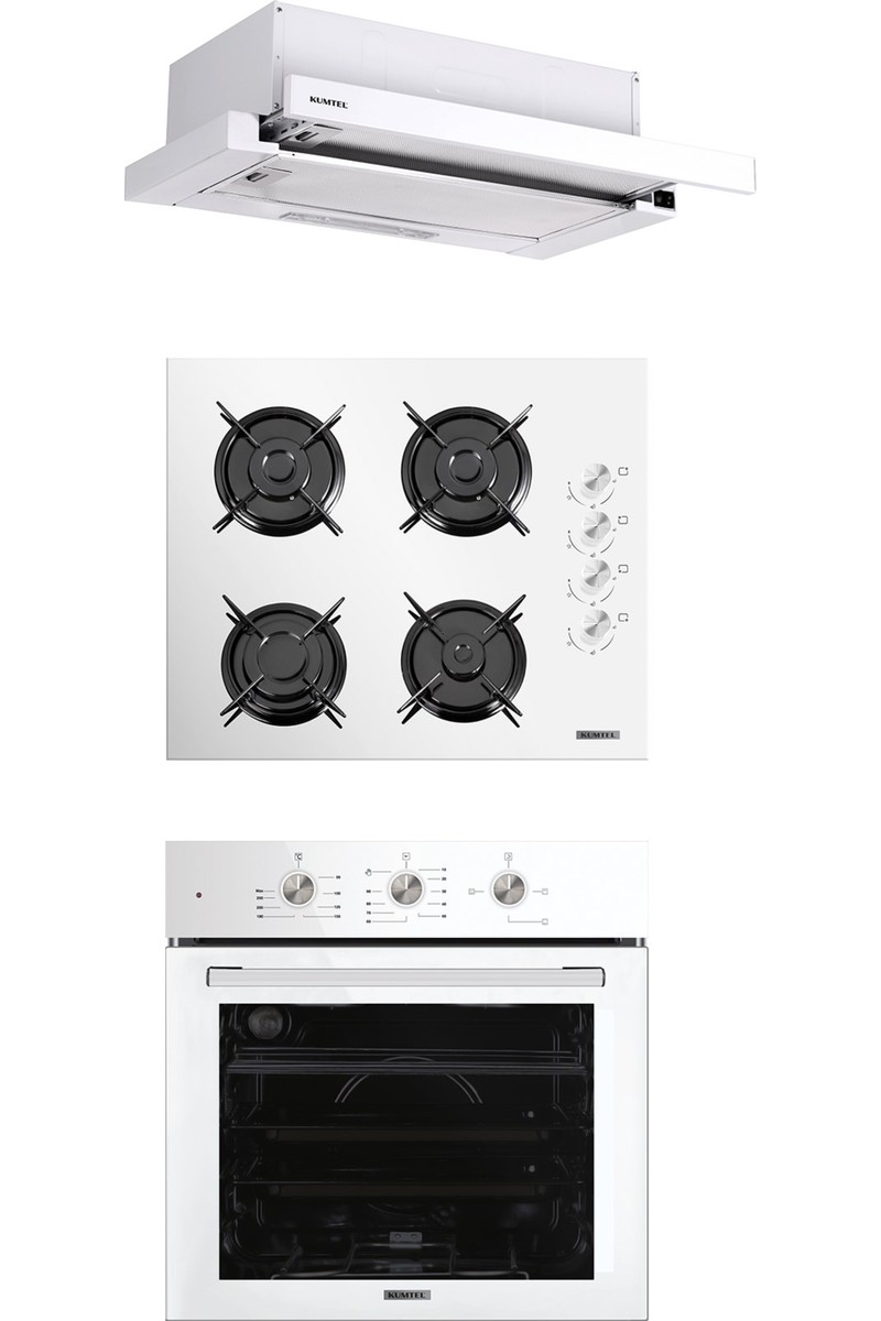 Kumtel Beyaz Aspiratörlü Dizayn Ankastre Set (B66-S2 (MT) + KO-40TAHDF + DS6-905W)
