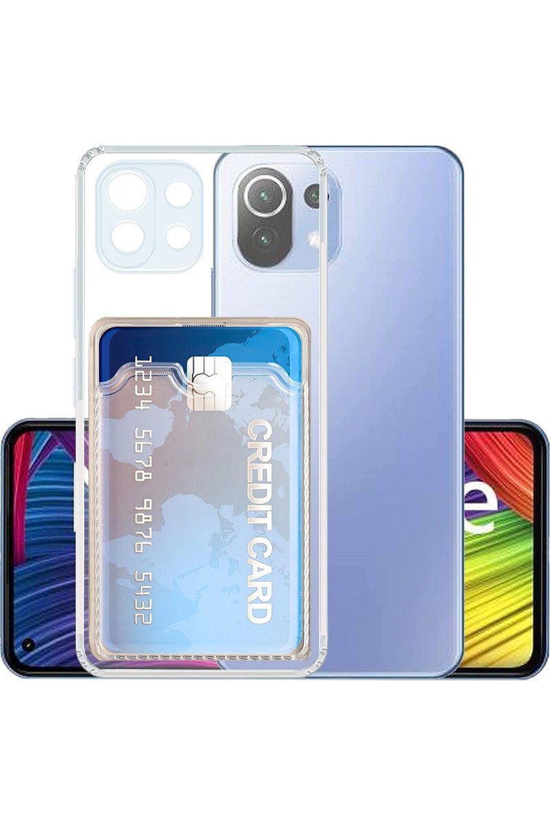 Kvy Xiaomi Mi 11 Lite Kamera Korumalı Kartlıklı Setra Şeffaf Silikon Kılıf