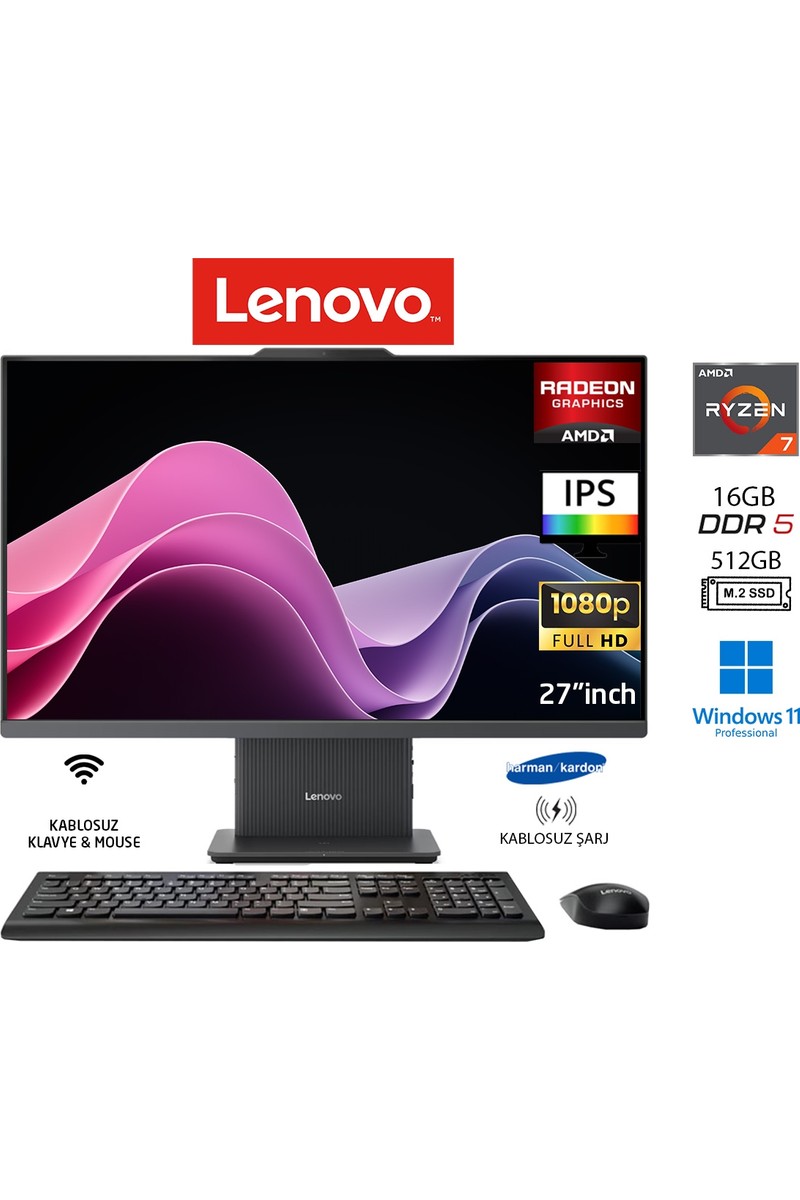 Lenovo ıdeacentre 27ARR9 Aıo Ryzen7 7735HS 16GB 512GB SSD Sıyah W11PRO 27" Fhd All In One Bilgisayar Duddı