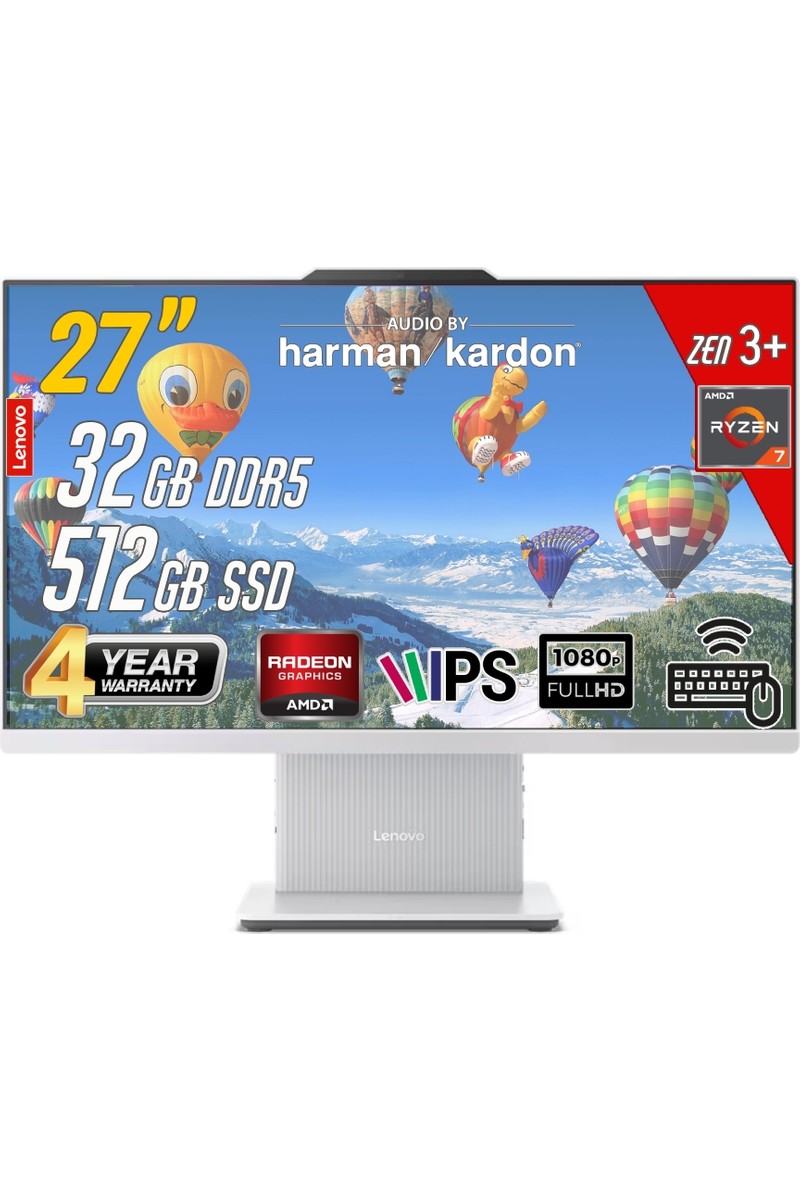 Lenovo Ideacentre 27ARR9 Amd Ryzen 7-7735HS 32GB 512GB 27 Fhd Freedos Beyaz All In One Bilgisayar