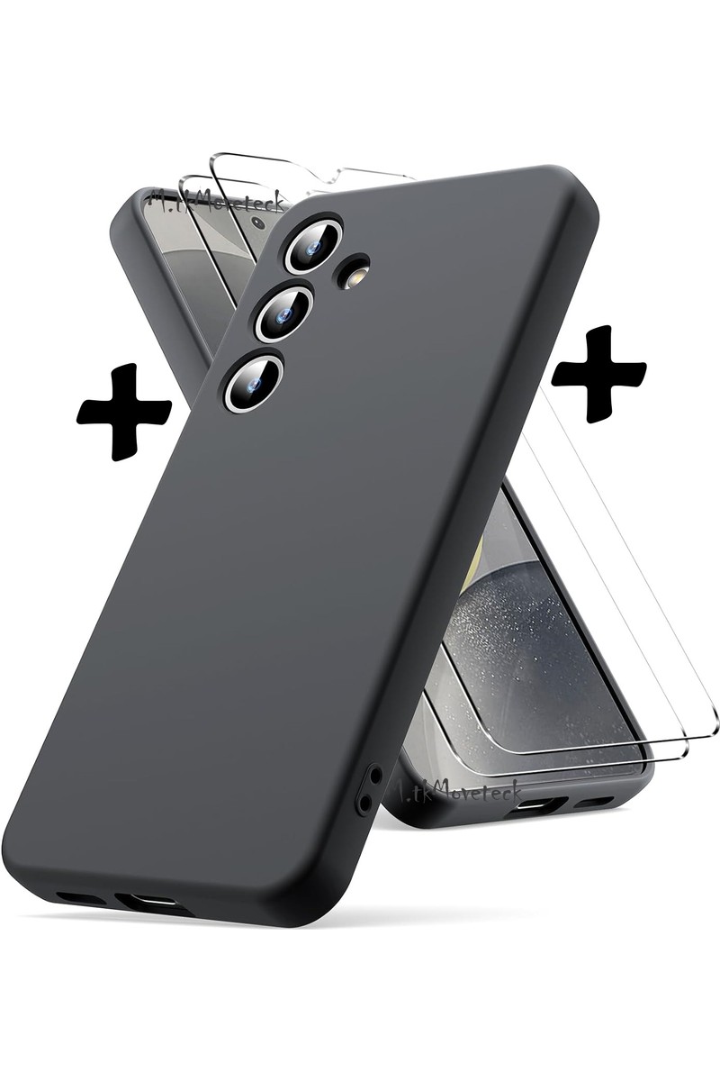 M.TK Moveteck Galaxy S24 5g Kılıf Kamera Korumalı Soft Yumuşak Mat Silikon + 9h Tempereli Ekran Koruyucu Cam 2'li Set Ekran Camı ve Kılıf