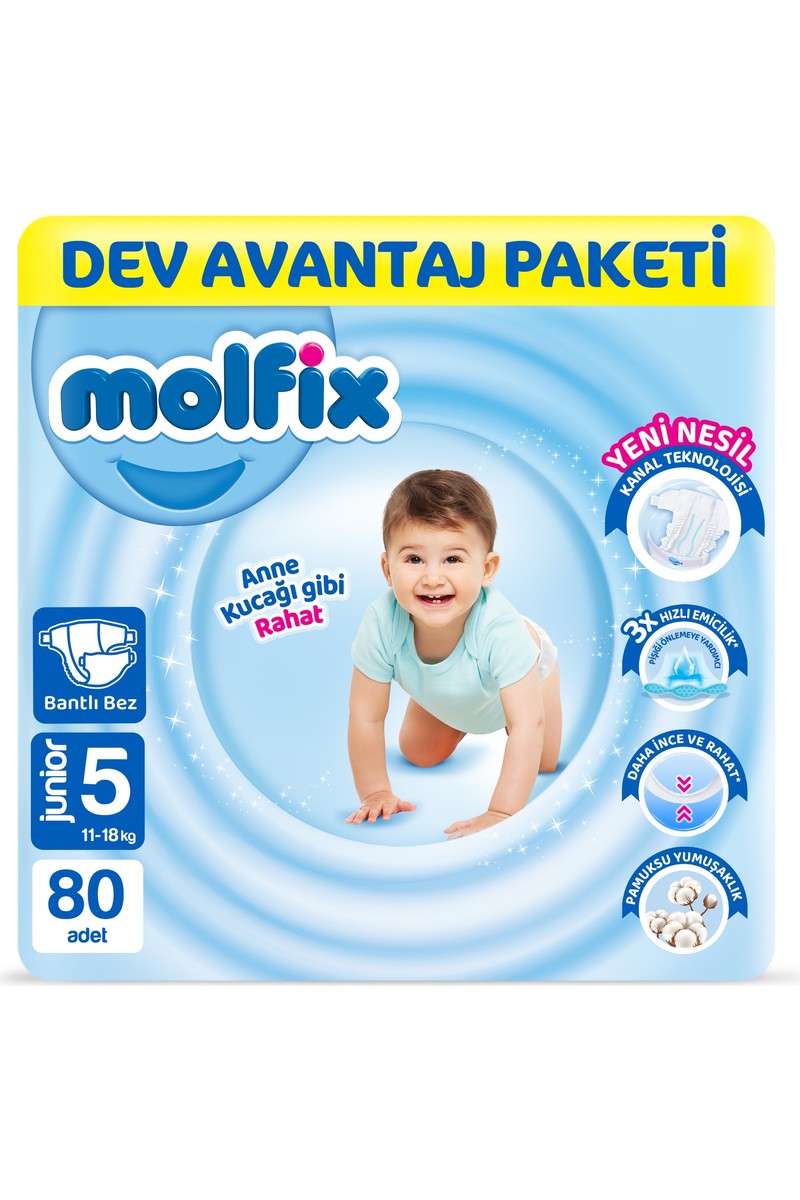 Molfix Kanal Teknolojisi Dev Avantaj Paketi 5 Beden Junior 80 Adet