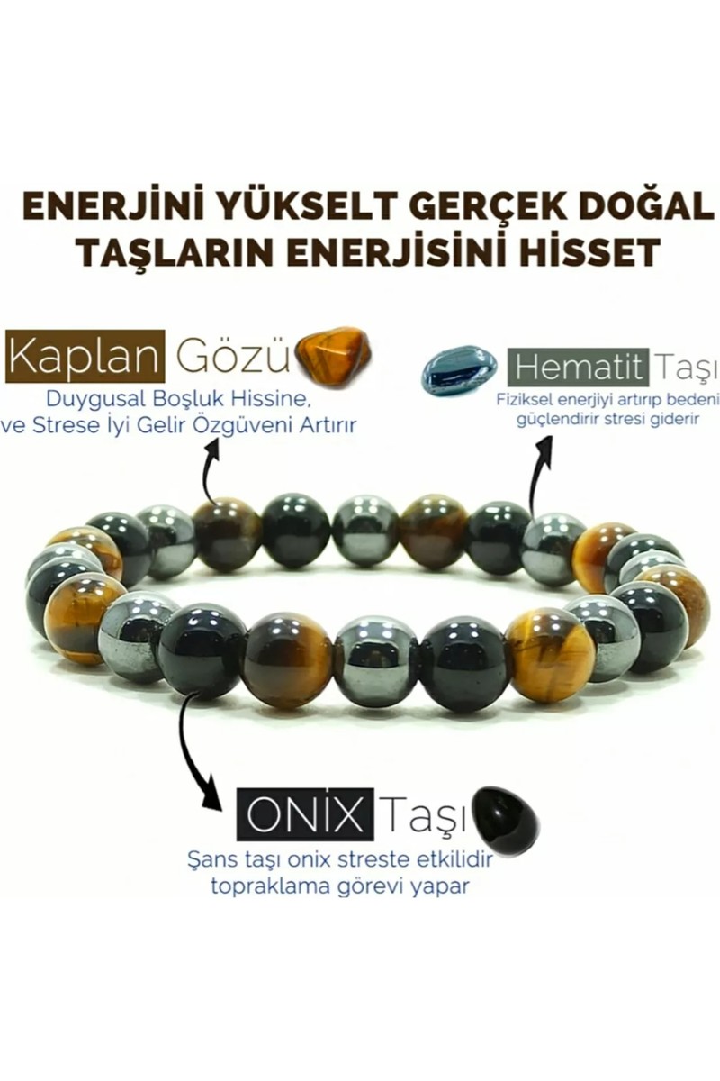 Mudi Doğaltaş Kaplangözü,hematit,oniks Enerji Bilekliği