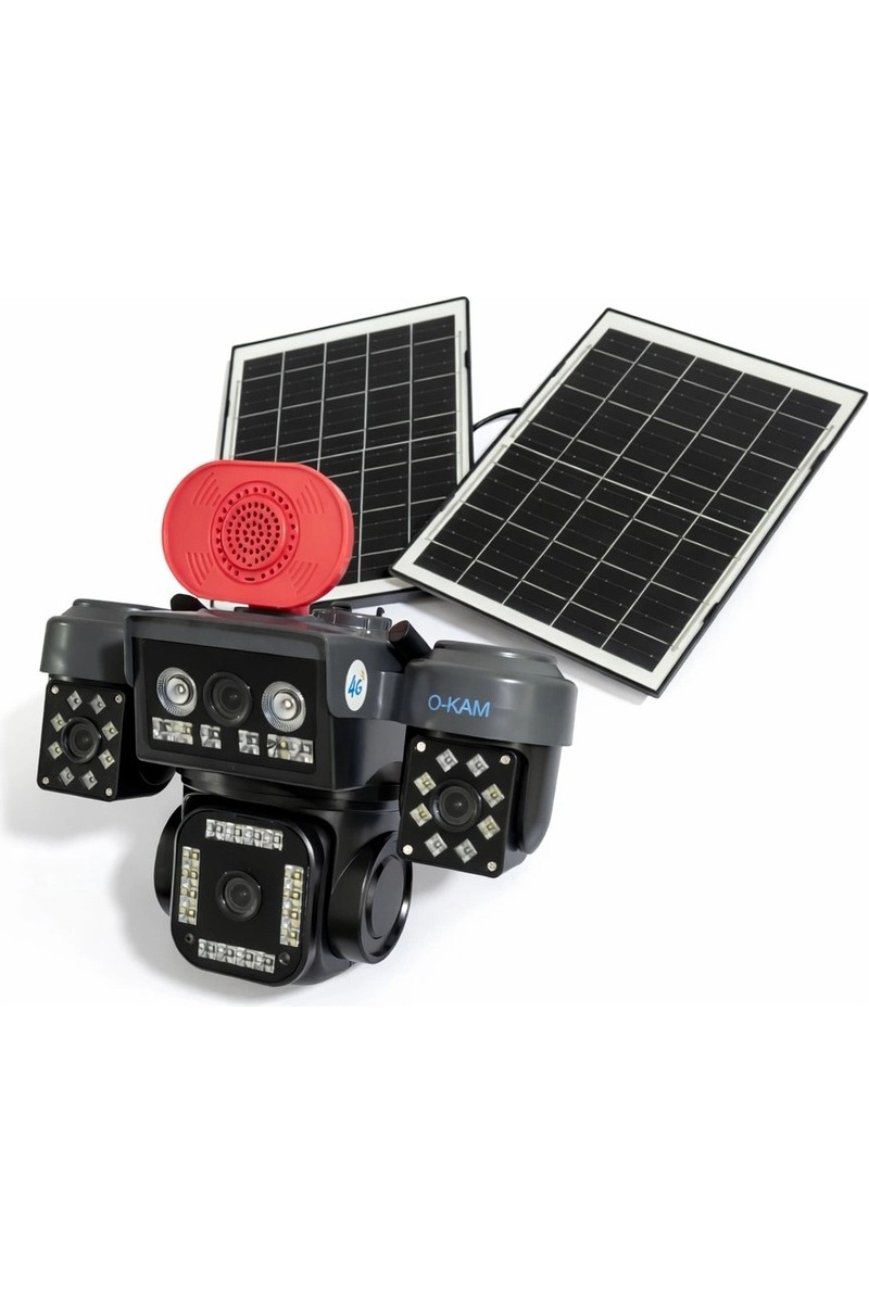 O-kam OK-337 Premium 12MP 4 Kameralı 4G Çift Solar Panel AOV Güvenlik Kamerası