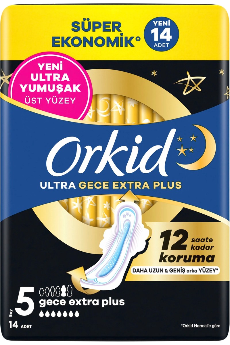 Orkid Ultra Hijyenik Ped Süper Ekonomik Paket Gece Extra Plus (Boy 5) 14 Adet Ped