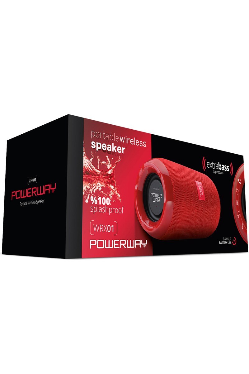 Powerway Wrx01 90 Db Sd Kart Aux Usb Girişli Kırmızı Kablosuz Bluetooth Speaker Hoparlör Ses Bombası Fm Radyo