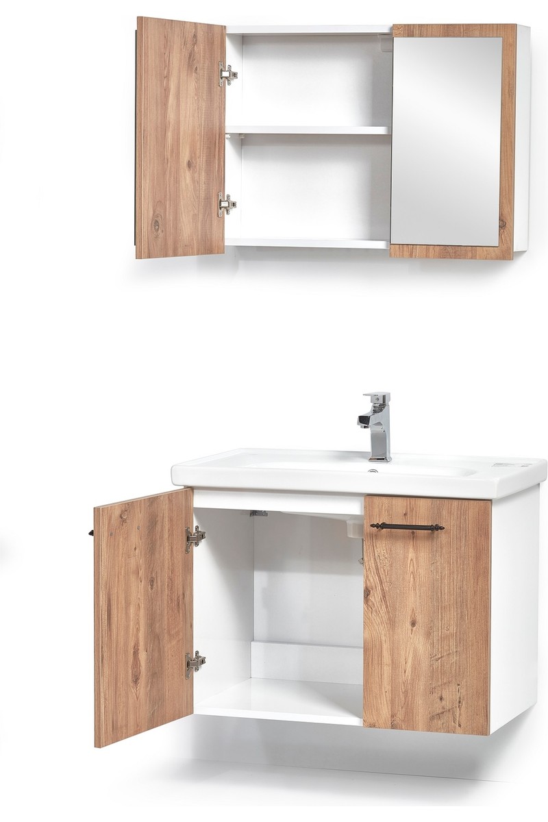 Saydam Banyo Nova 80 cm Alt Üst Banyo Dolabı Takımı (Granit Lavabo)