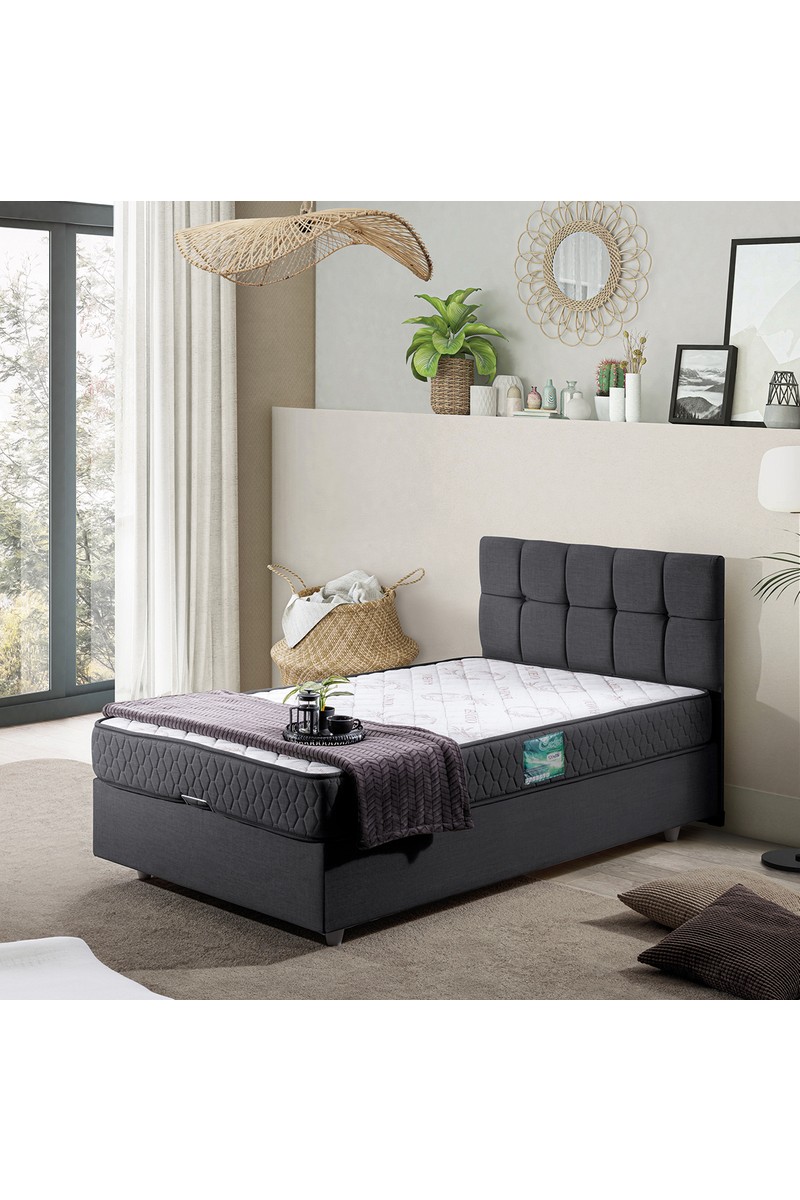 Setay Berlin Tek Kişilik Baza Başlık Comfort Yatak Seti Antrasit Gri