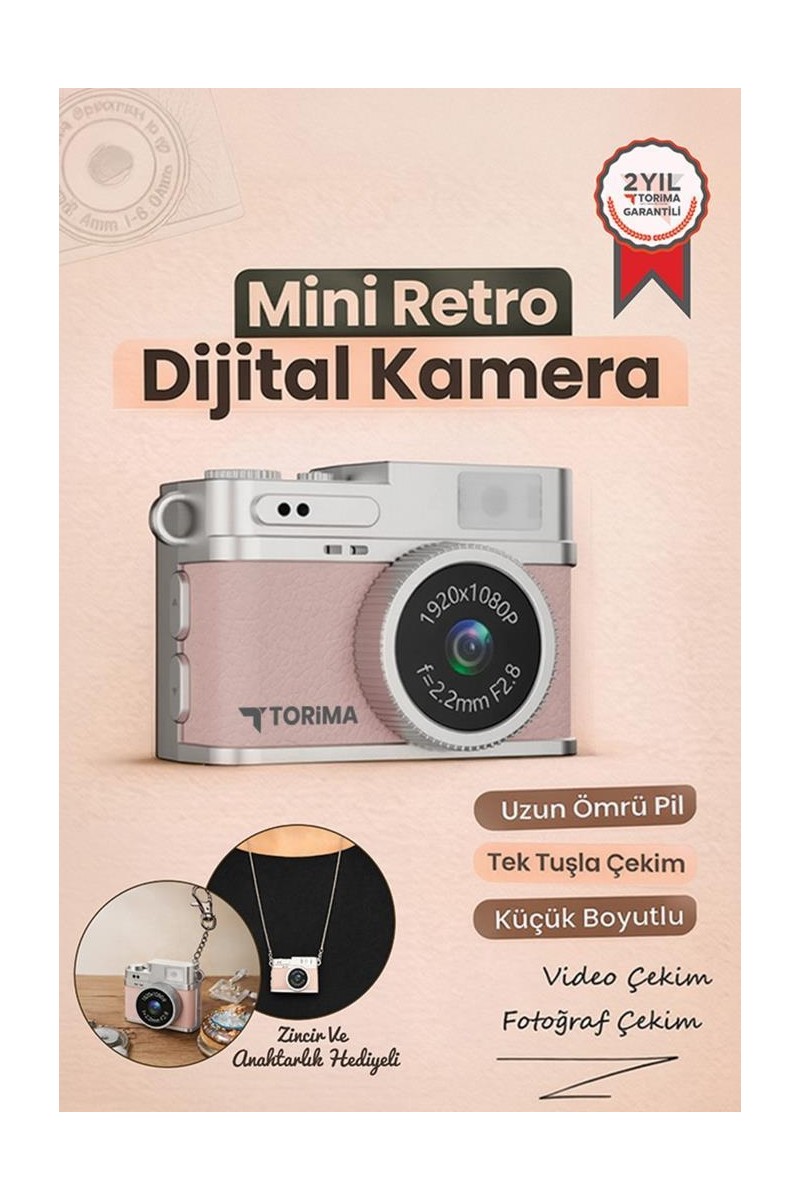 Torima Mini Dijital Kamera Selfie Video Vlog Kamerası Mini Anahtarlık 1080P CMR35 Pudra