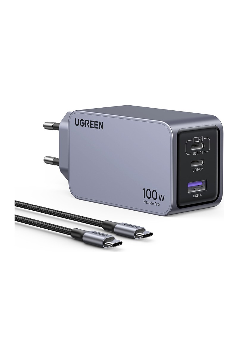 UGREEN Nexode Pro 100W GaN Hızlı Şarj Cihazı QC PD 2xUSB-C, 1xUSB-A, Uzay Grisi - 25874
