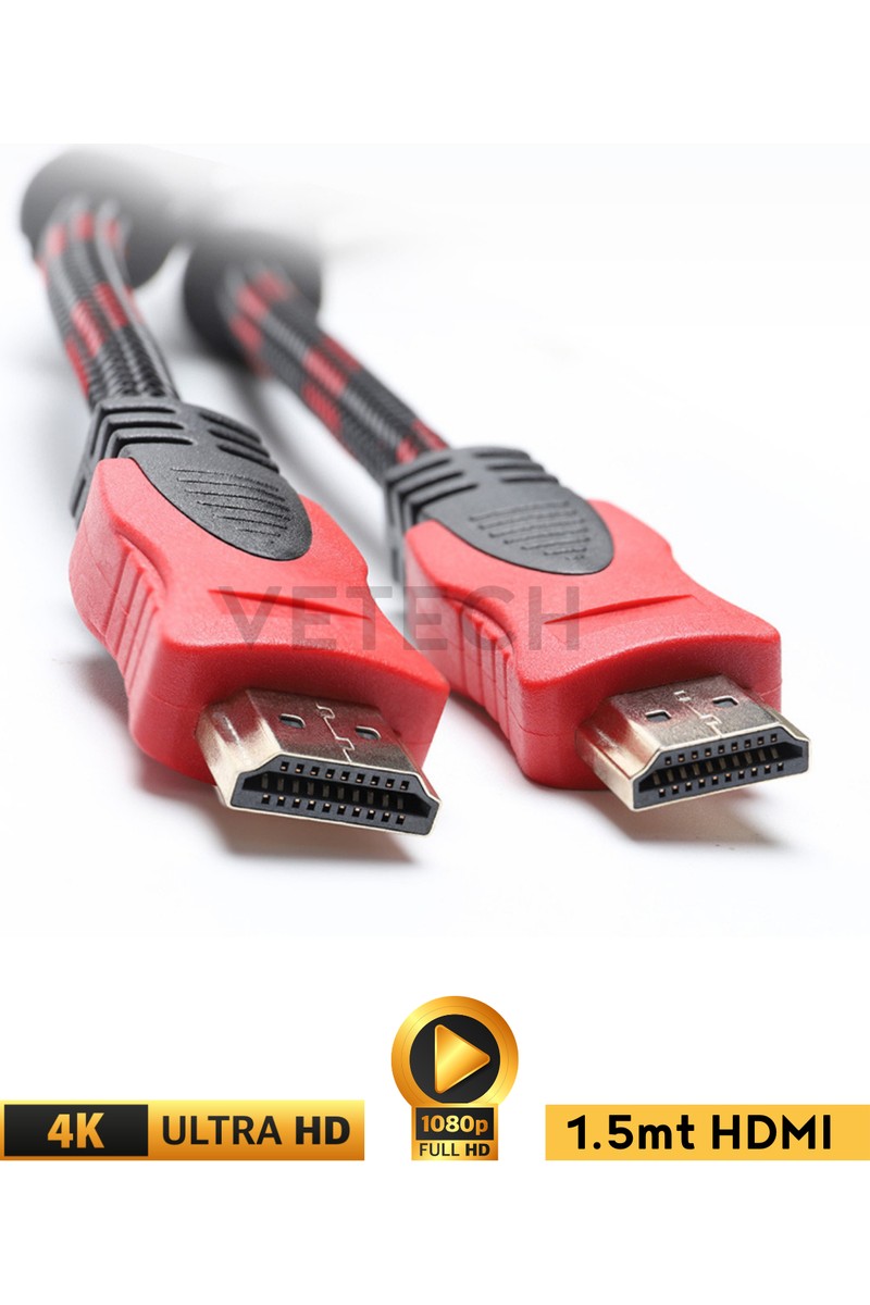 Vetech HDMI Kablo 1.5 Metre Örgü Sargılı Dayanıklı Full HD Televizyon Monitör İçin Kablo