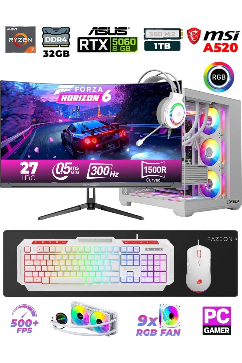 Xaser Sword X55 R7-5700X 32GB Ram /1TB M.2 SSD/ASUS 8GB RTX5060/ 27" 300Hz Sıvı soğutmalı Masaüstü Oyuncu Bilgisayarı