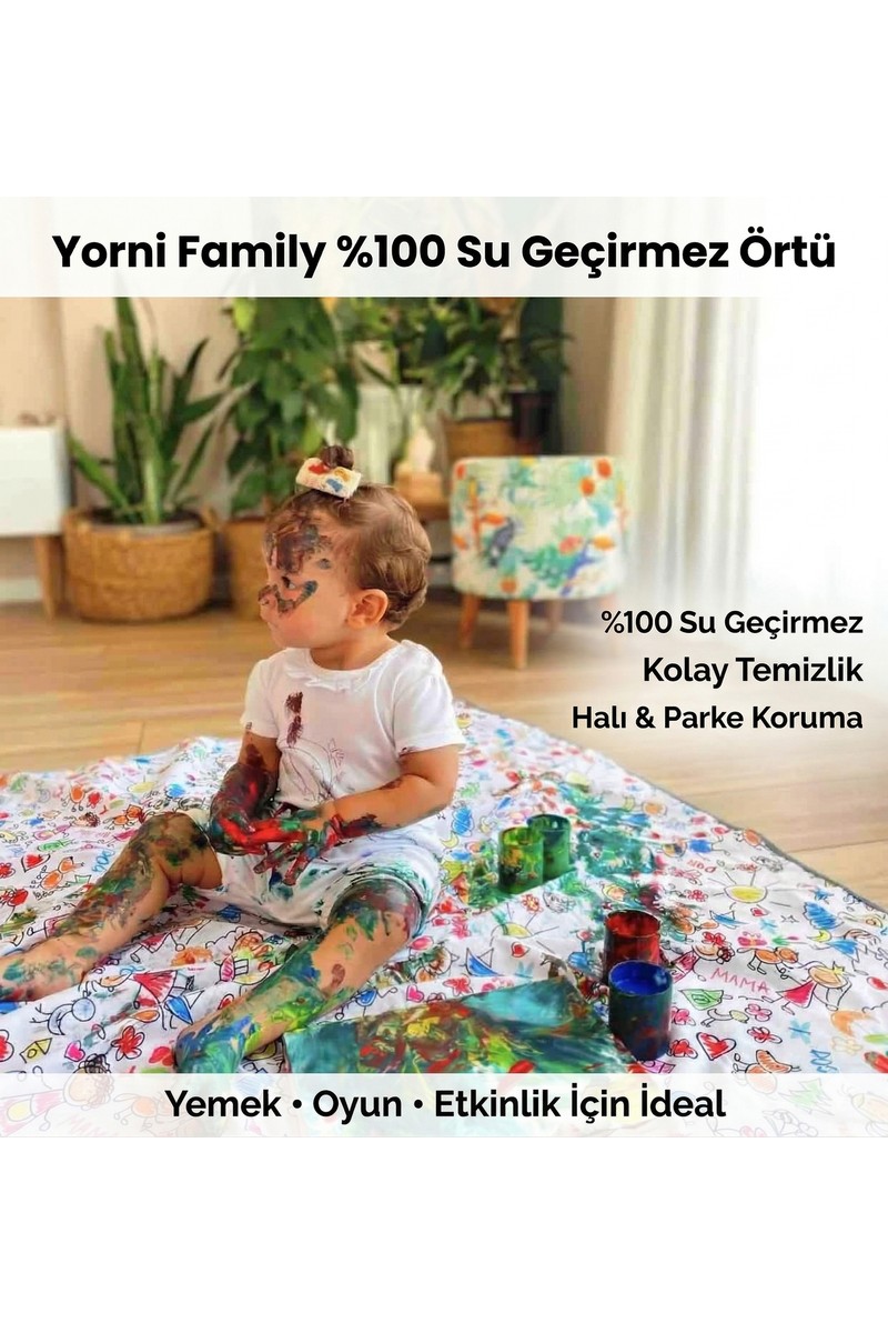 Yorni Family, Su Geçirmez 145X150 cm Mama Sandalyesi Altı Yer Örtüsü, Çok Amaçlı